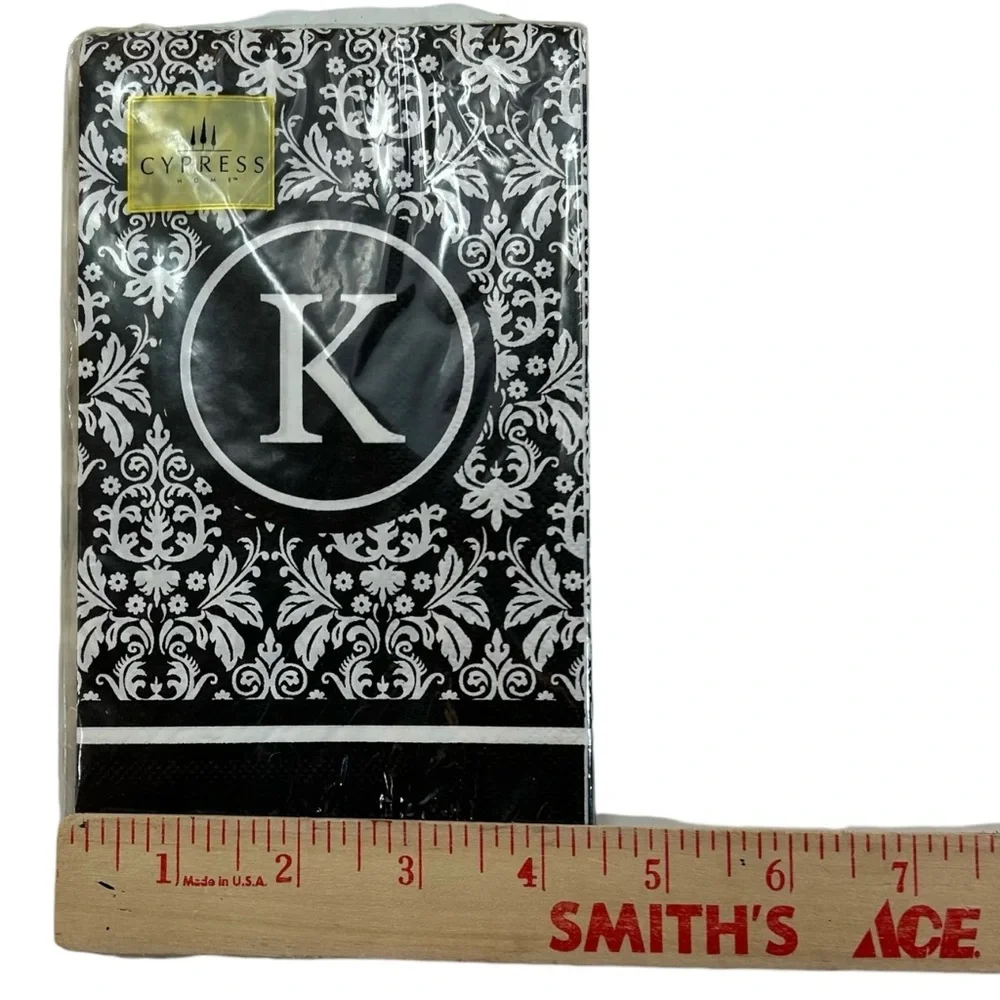 Set (2) Cypress Home Paper Napkins Guest Towels “K” Initial Monogram Black White